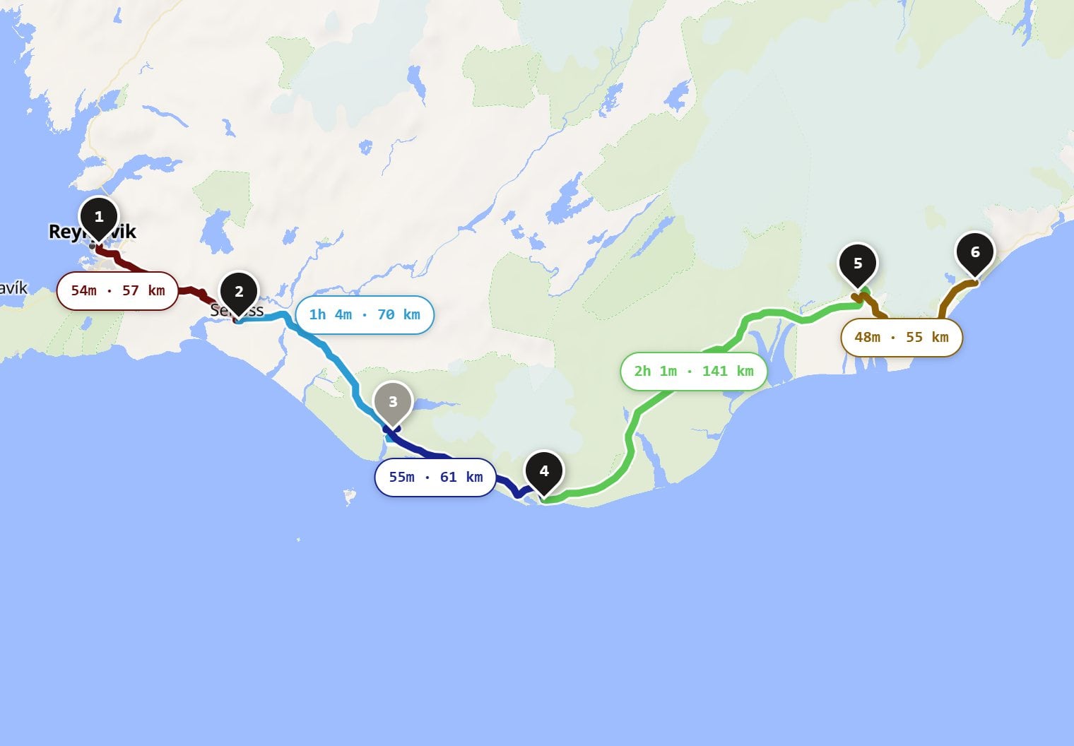 Iceland's south coast planned in Stopful: Reykjavík to Jökulsárlón with six stops